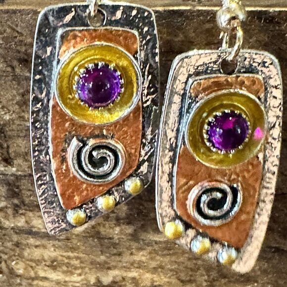 Handcrafted Bohemian Vintage Copper Dangle Earring, Retro Ethnic Style , Gift B - Picture 1 of 10